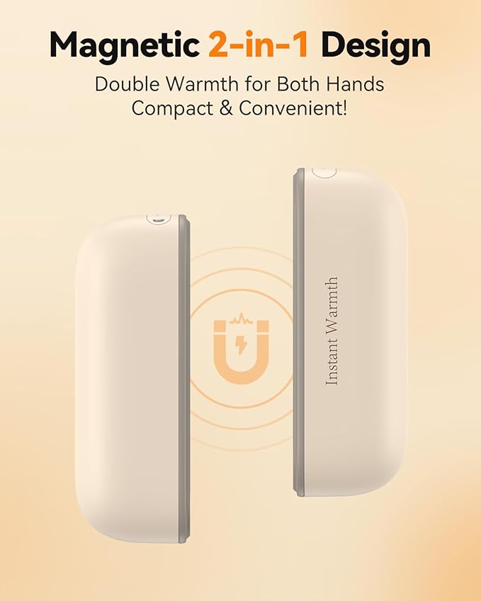 2 in 1 Hand Warmers Rechargeable, Magnetic Electric Hand Warmer 8000mAh USB-C, 3 Heat Levels up to 140°F, Quick Heating Portable Hand Warmers, Gifts