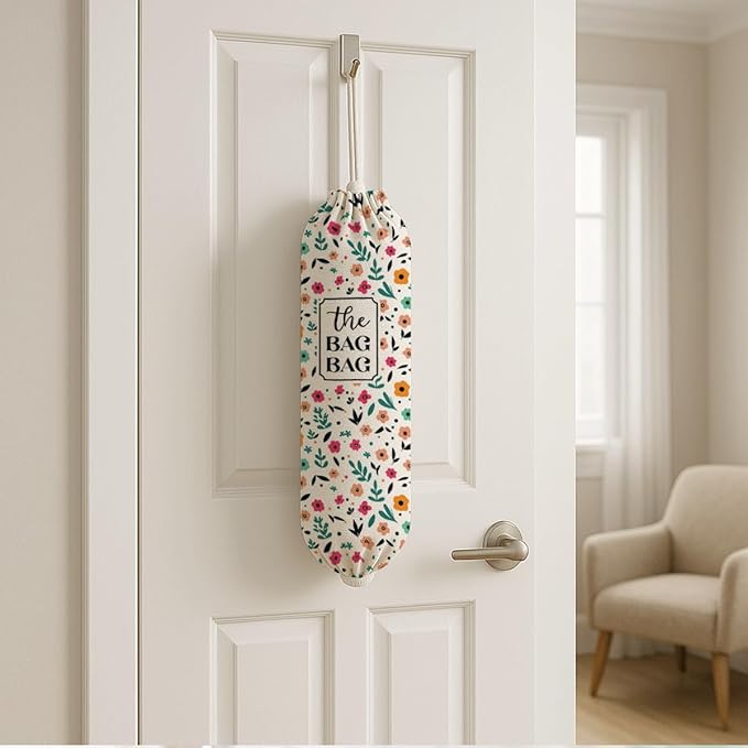The Bag Bag Grocery Bags Holder, Flower Grocery Bags Organizer for Kitchen Essentials, Reusable Hanging Plastic Sack Dispenser, Kitchen Gifts For Women Family Friends Grandma Mom