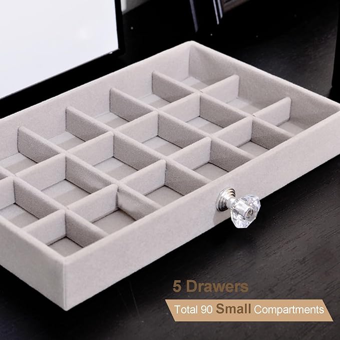 SPAKOWN Earring Box Holder Organizer Display Case, Clear Velvet Jewelry Storage Tray Organizer for Earring Ring Stud (Grey - 5 Drawers)