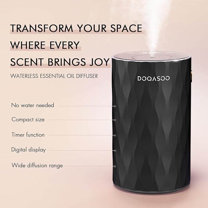 Waterless Essential Oil Diffuser - Aluminum Metal Texture, 96H Quiet Battery Nebulizer, Portable Scent Aromatherapy Diffuser with Timer & 4 Mist Levels, 20mL, Type-C for Home/Room/Car/Office