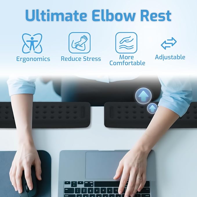 2-Piece L-Shaped Desk Edge Cushion,Memory Foam Elbow Pad & Wrist Rest,Non-Slip Ergonomic Design for Comfortable Typing & Elbow Pain Relief,Ideal for Office, Gaming,Home Use (Black)