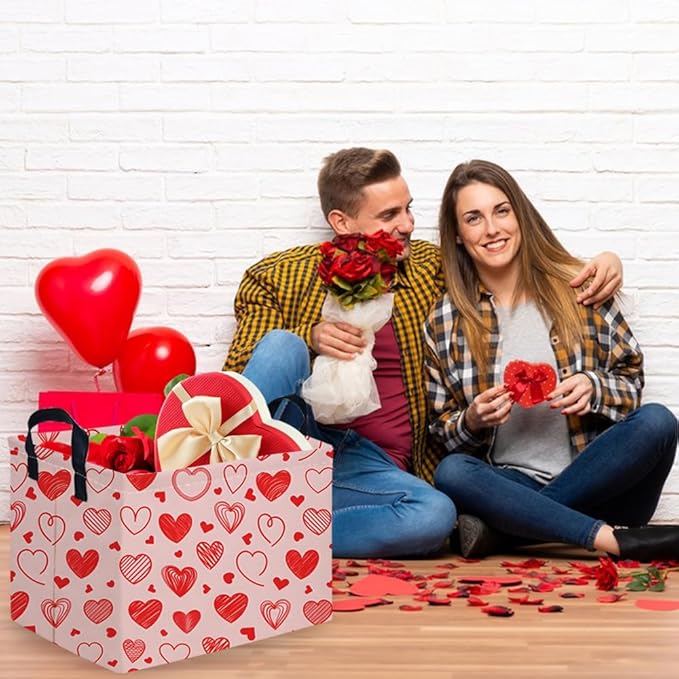 Rectangular Pink Valentine's Day Gift Basket,nursery basket,Pink girls gift baskets,kids toy storage Bin, Love Heart Room Decor for Home,Shelf Baskets(Romantic Heart)