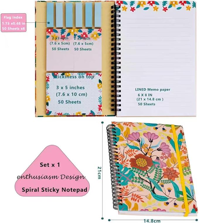 A5 Spiral Sticky Notebook,with 9 pads of decorated sticky notes and a handy notebook,Note Pads Teacher Appreciation Gift Writing Memo Pads School Office Supplies and Daily Life Organization (Enthusiasm)