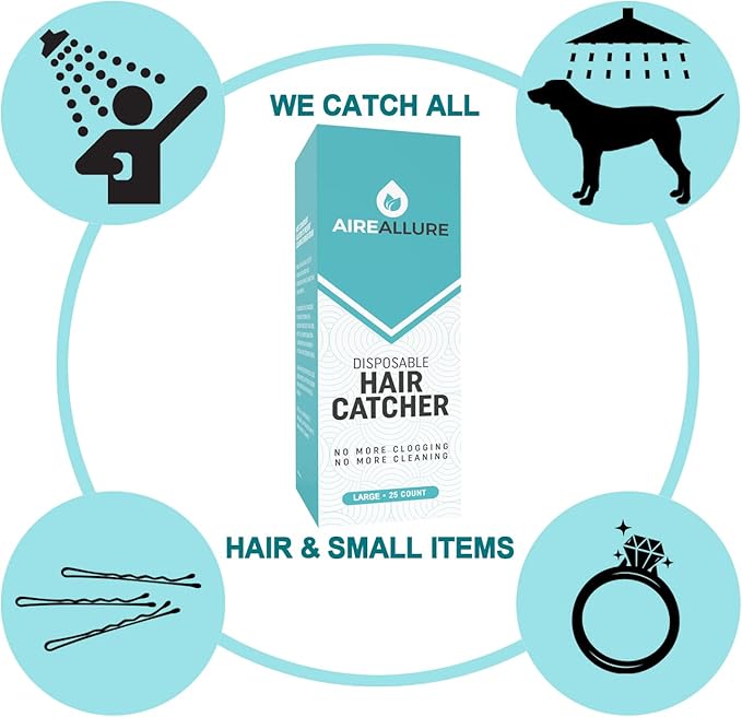 Aire Allure, 25 Pack, Hair Catcher for Bathroom Sink or Bathtub, White, Large