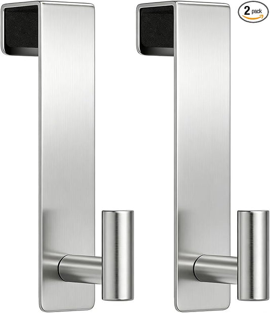 HUFEEOH Over The Door Hooks 2-Pack, Heavy Stainless Steel Coat & Towel Rack, No Drilling Scratch-Free Over Door Hanger Dorm Essentials Bathroom Accessories, Fits 1-3/4" Doors (“T” Shape - Silver)