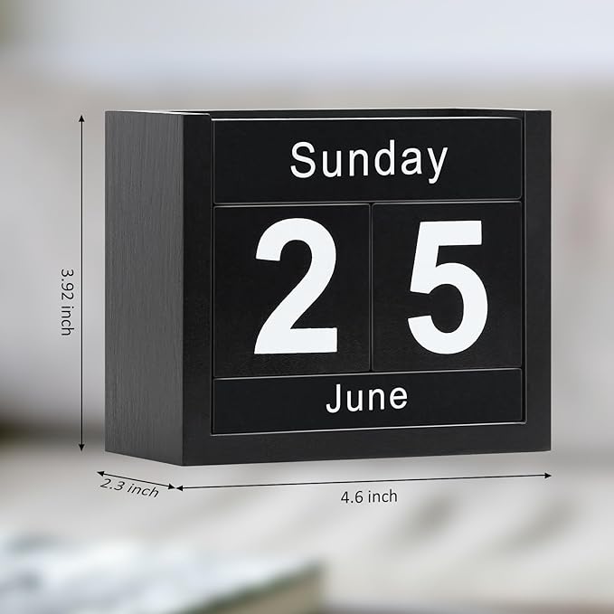 Wooden Block Calendar for Desk, Daily Desktop Perpetual Desk Calendar, Cute Date Display Blocks Desk Accessory for Home Office Decor, Teacher, Classroom, Reusable Yearly, Black