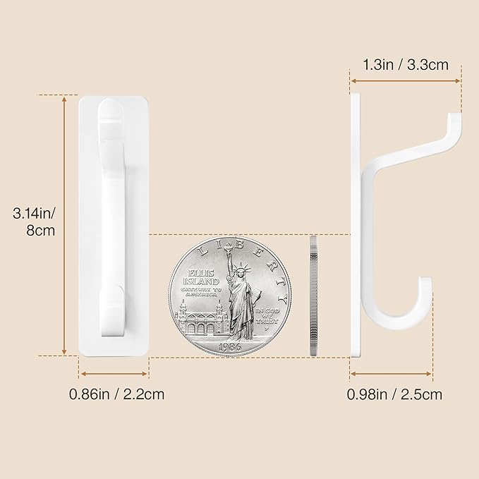 Self Adhesive Wall Hooks for Hanging: Extra Strong 13 LB, Hooks for Coats, Towels in Bathrooms, Showers, Kitchens, Walls, Doors, White, 6 Pack