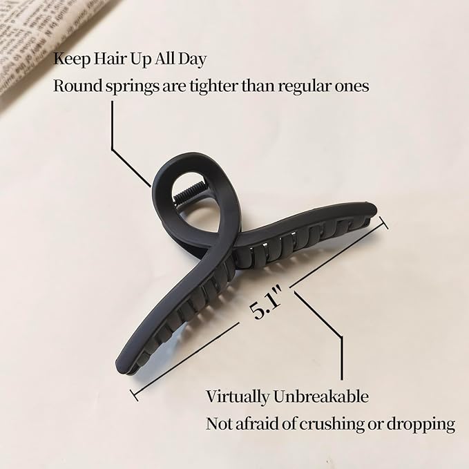 5 Inch Hair Claw Clips Extra Large No Slip Big Matte Clip for Curly Long Thick Hair Women, 5 Pack