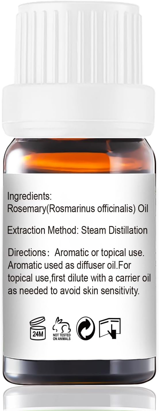Rosemary Essential Oil - Pure Organic Rosemary Oil for Hair Growth, Skin, Massage, DIY Candles & Soap - 10mL
