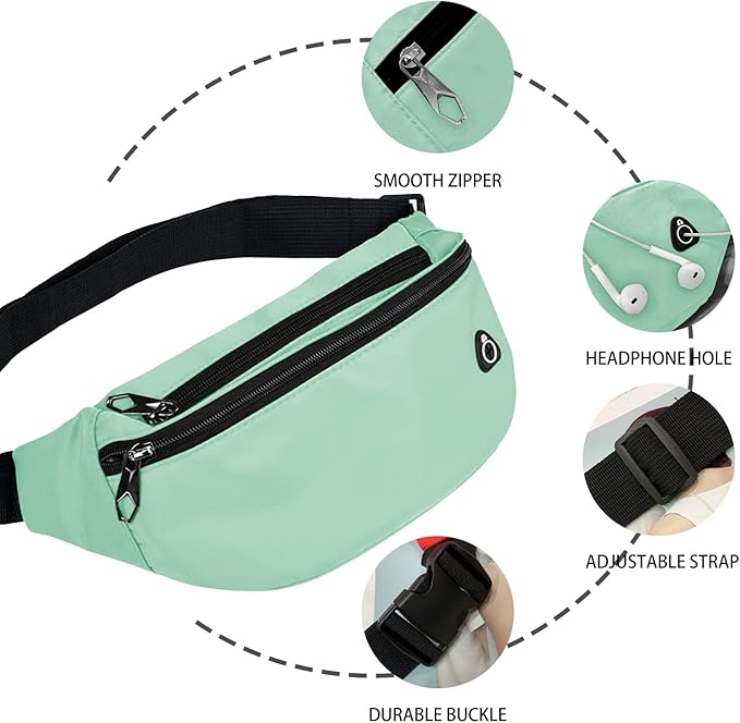 Fanny Packs for Men and Women, Waterproof Sports Waist Pack Bag for Travel Hiking Running Hands-free