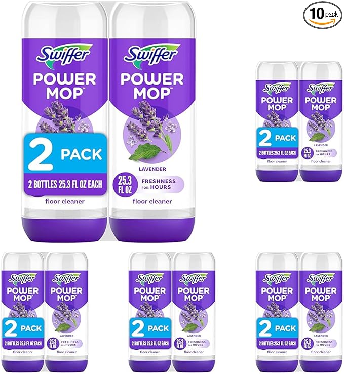 Swiffer Power Mop Refill Solution,Floor Cleaner for Mopping Tile,Vinyl,Laminate,Wood in Home,Bathroom,Kitchen, Multipurpose-Surface Solution for Floor Cleaning, Lavender Scent, 25.35 oz (Pack of 10)