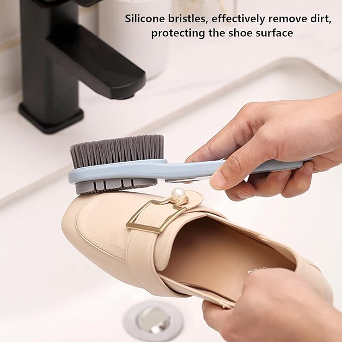 2 Pack Laundry Stain Brush Multi Cleaning Brush Double-Sided Soft Bristle Cleaning Brush Long Handle Laundry Brush for Stain Removal Shoes Clothes Scrub Brush Silicone Soft Brush, Sole Cleaning