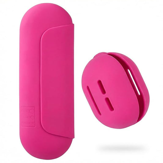 2 IN 1 Silicone Makeup Brush Holder with Beauty Makeup Sponge Holder Case: Soft Portable Cosmetic Face Brushes Holder with Upgraded Anti-Fall Out Magnetic Closure - Babbie Pink