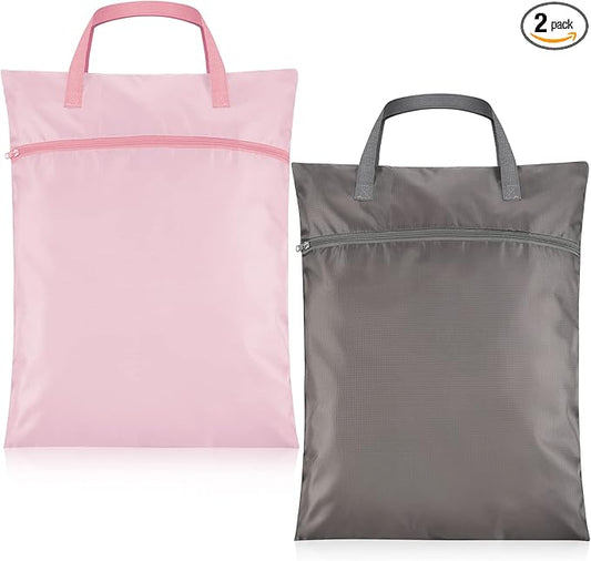 2 Pcs Travel Laundry Bags Waterproof with Handle Dirty Clothes Bag for Traveling Hanging Laundry Hamper with Two Zippered Pockets Washable Reusable for Sports Home Travel College Dorm (Pink, Gray)