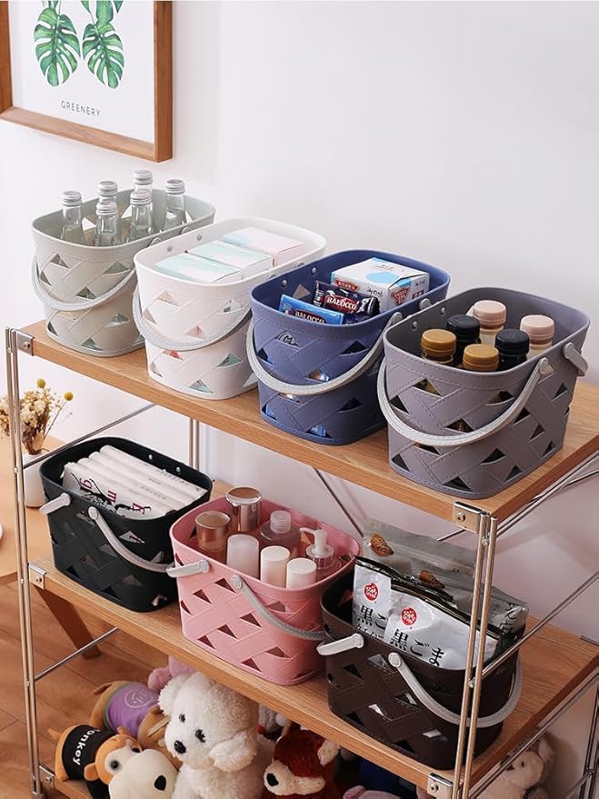 Portable Shower Caddy 2 Pack, Tote Plastic Storage Basket with Handle Shelf Organizers Bin for Bathroom, College Dorm, Kitchen, Garden, Camping, Cleaning Supplies (Pink 2 pcs)