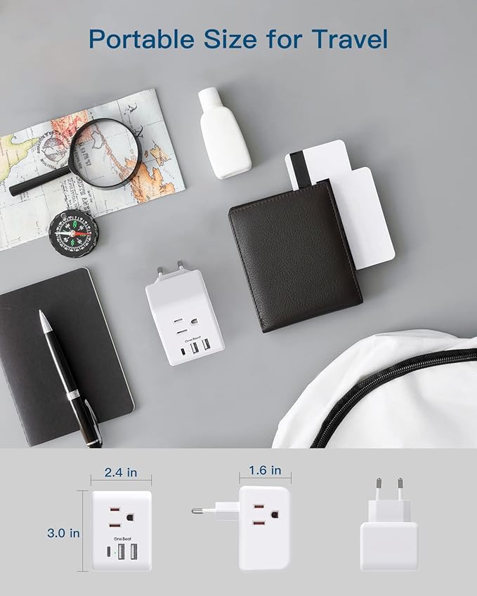 1 Pack European Travel Plug Adapter, Italy Spain Power Plug Adapter with 3 Outlets 3 USB Charging Ports (1 USB C), Type C Plug Adapter Travel Essentials to Most Europe EU Spain Italy France Germany