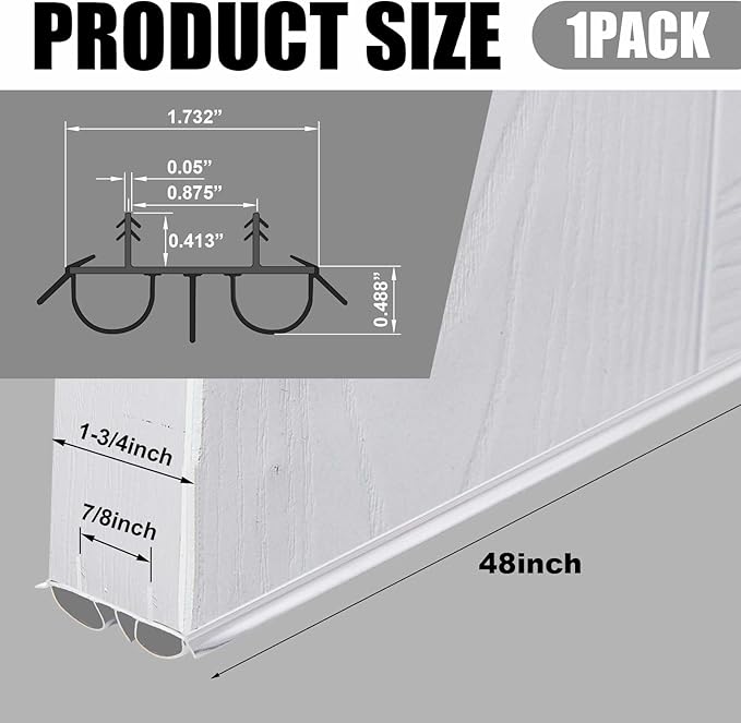 1 Pcs 36" Double Bubble Kerf Door Sweep 1-3/4" Wide Vinyl Weatherstrip Seal for Exterior Doors, Energy Efficient Draft Stopper, Easy Slide in Installation, Blocks Dust/insects/noise (White)