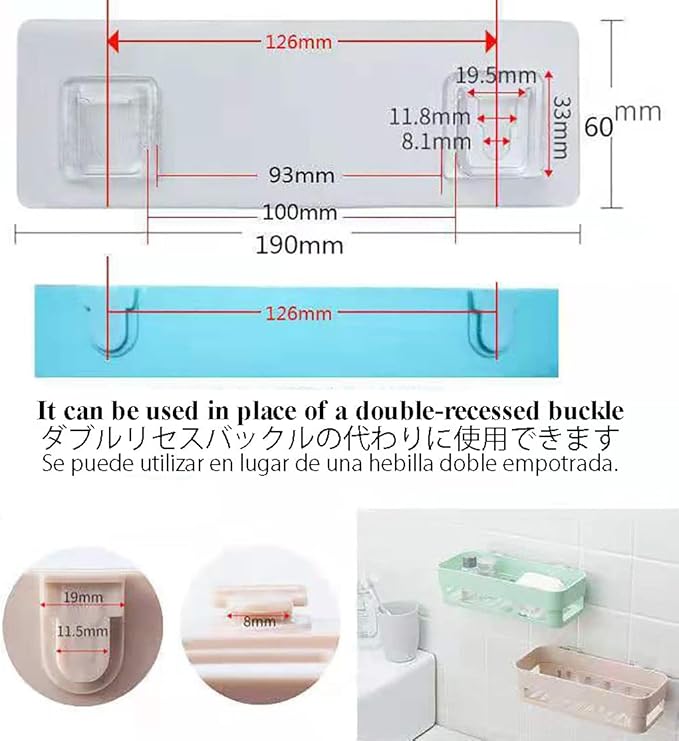 12 PCS Wall Mounted Replacement Sticky pads for Kitchen Bathroom Shower Caddy Organizer Rack Holder Nail Free Adhesive Hooks (Concave Shape)