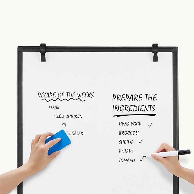DUMOS White Board Easel 36 x 24 Inches, Magnetic White Board Dry Erase, Porbable Boards Height Adjustable, Dry Erase Board with Stand for School, Office and Home, Silver Aluminium Frame, Black