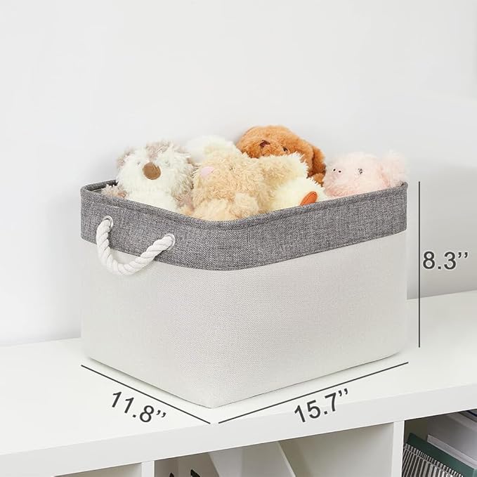 Sacyic Organization and Storage Basket for Organizing - Large 4 Pack 16x12x8 inch Fabric Storage Cube Collapsible Baskets for Shelves, Storage Bins for Cloth Books (Grey & White)