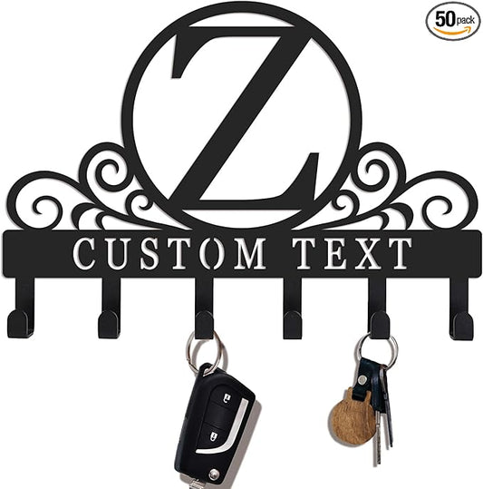 Personalized Initial Key Holder for Wall, Decorative Metal Key Holder Wall Mount, Key Hooks Coat Rack Monogram Decor, Perfect for Bathroom, Living Room, Kitchen, Anniversary Housewarming Gift