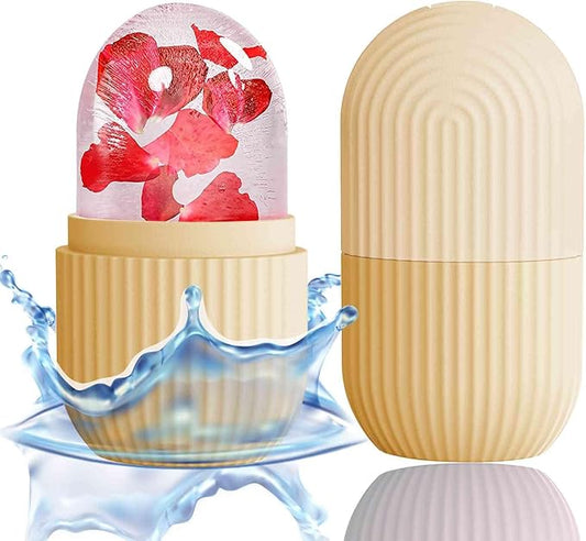 XHJRI Ice Face Roller Massager, Ice Cube Roller for Face, Eyes and Neck Naturally Conditioning and Skin Care, De-Puff Eye Bags, Reduce Migraine Pain, Reusable Massage Silicone Ice Mold (Beige)