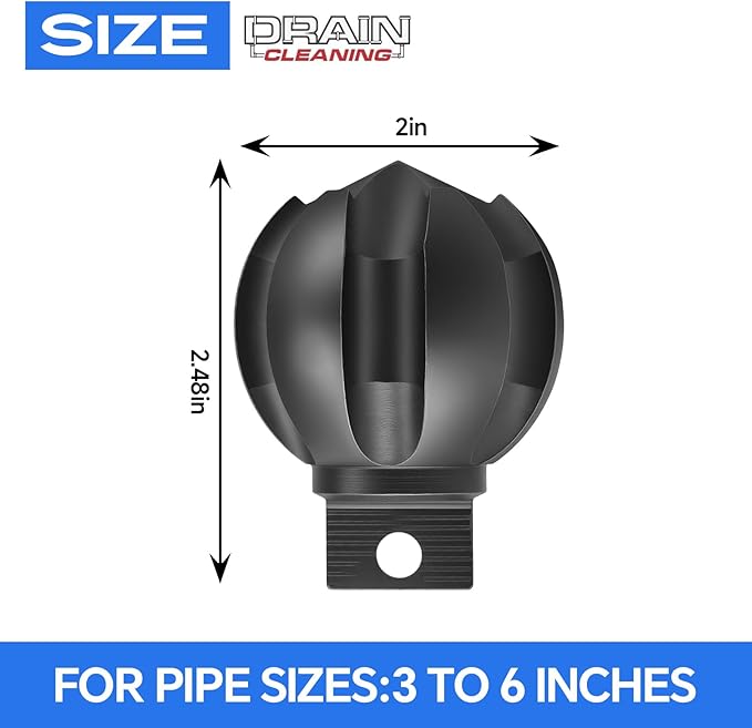 Drain Snake Drill Attachment, Multi-Functional Spherical Cutter 2 Inch Diameter, Fits 3 to 6 Inch Pipes for Clears Scale, Tree Roots, Compatible with 50/75/100FT Sewer Snake Machines