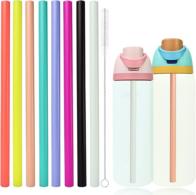 NTIERA 8pcs Replacement Straws for Owala FreeSip 24oz 32oz Bottle, Reusable Plastic Straws with Cleaning Cleaner Brush for Insulated Stainless Steel Water Bottle Tumbler Accessories(8 Color)