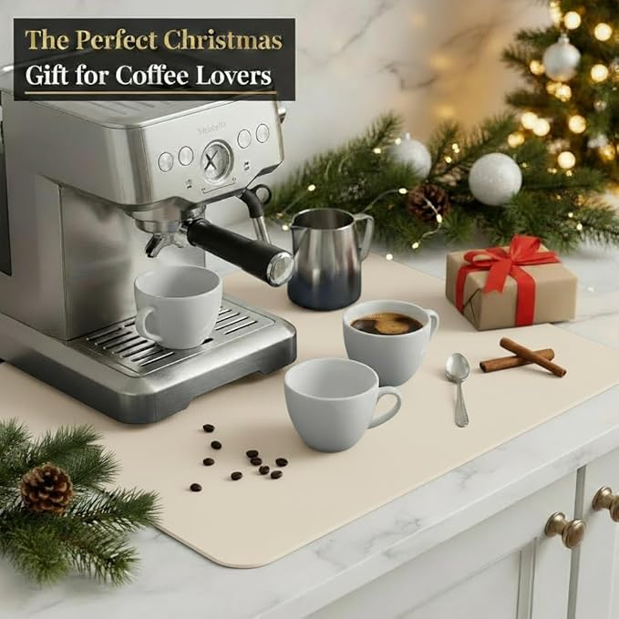 Dish Drying Mat Super Absorbent – 16" x 18" Coffee Mat for Countertops – Non-Slip Drying Mat for Kitchen Counter – Easy to Clean Water Absorbent Mat – Large Dish Drying Mats (Tapioca)