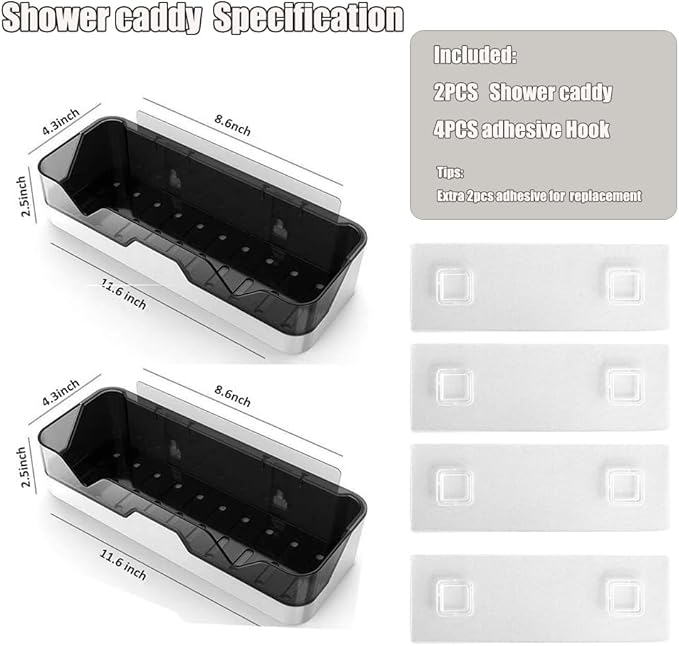 MRPAPA Shower Caddy Wall Mounted, 2 Pack Bathroom Organizer Shelves with Extra Adhesive Pad, No Drilling Bathroom Accesseries Holder Corner Shower Organiser Shelf No Drilling Kitchen Spice Rack