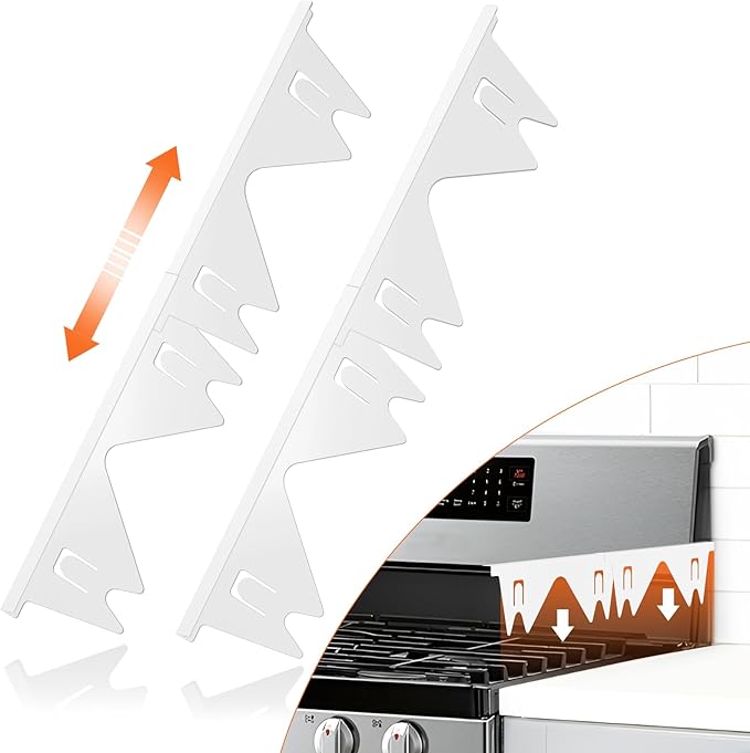 Stove Gap Covers Stainless Steel (2PCS),Stove Gap Filler,Range Trim Kit,Stove Guard for Kitchen Oven Gap Between Stovetop and Counter,Easy Clean Heat Resistant,Adjustable Length 13.8'' to 27.5'',White
