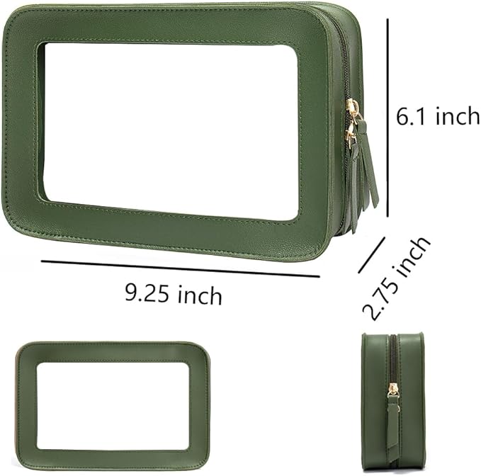 Clear Makeup Bag, Green Travel Makeup Pouch Toiletry Bag for Women Waterproof Small Cosmetic Bag Case Small Make Up Bag with Zipper Car Organizer Car Essentials for Women Men