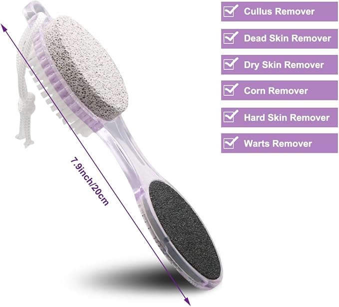 Foot Brush and Pumice Stone - 4 Pack Foot Brush Scrubber for Shower 4 in 1 Pedicure Foot File Exfoliator for Foot Care - Purple and Blue
