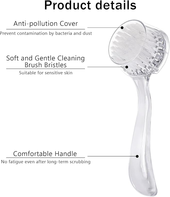 3 Pcs Facial Cleansing Brush, Manual Face Brushes for Cleansing and Exfoliating, Face Scrubber to Massage, Deep Pore Exfoliation, Makeup Remove and Skin Care with Soft Bristles, Clear