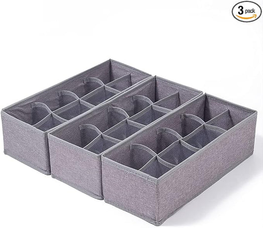 Qozary 3 Pack Sock Underwear Drawer Organizer Dividers, Collapsible Cabinet Closet Storage Boxes for Clothes, Socks, Lingerie, Underwear, Tie, Belt, Baby, Bedroom