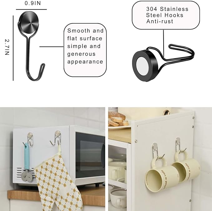 Magnetic Hooks 30LBS 2026 Cruise Ship Essentials Heavy Duty Magnet Hook for Cruise Cabins Strong Swivel Magnets with Hook for Hanging Refrigerator Classroom Home Kitchen Grill 8 Pack-Black