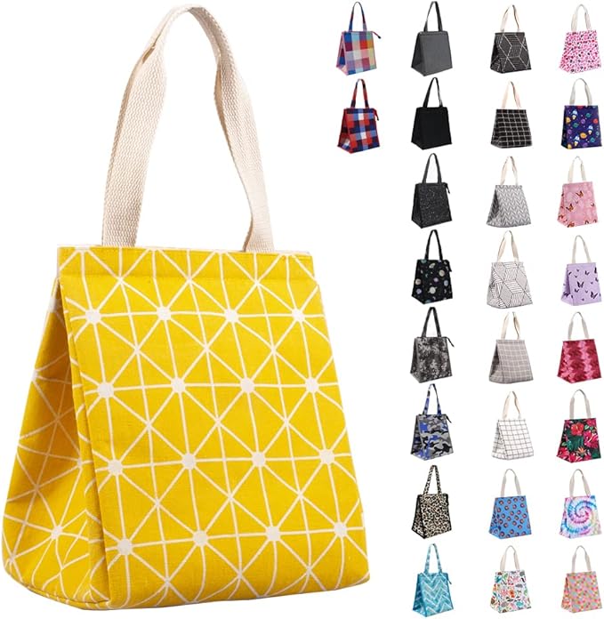 iknoe Insulated Lunch Bag for Women & Adults, 9L Foldable Wide-Open Cooler Bag with Pockets, Leakproof & Portable, for Picnic, Office, Beach (Yellow)