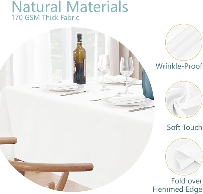 Rectangle 6 Feet Tablecloth 60x104 inch Linen Textured Table Cloth Stain and Wrinkle Resistant Washable Polyester, Decorative Table Cover Waterproof for Dining, Buffet and Camping, White