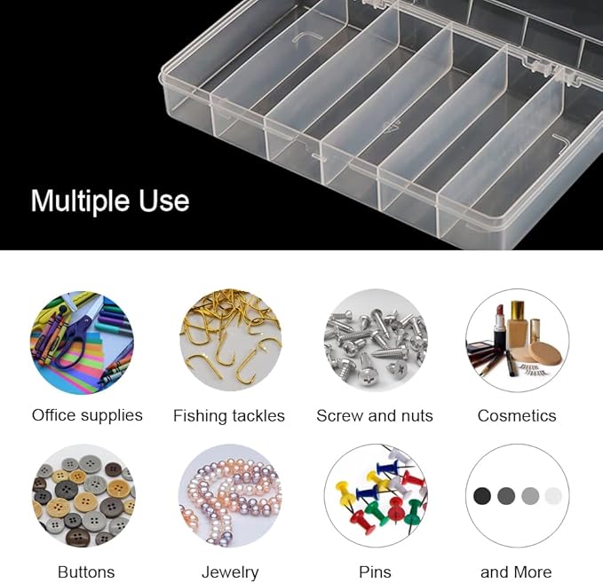 2 Pack 6 Grids Tackle Box Organizer Mascara Brushes Container Fishing Tackle Tray Box Plastic Storage Organizer Container for Crafts, Beads Earrings, Screws, Nail, Pins
