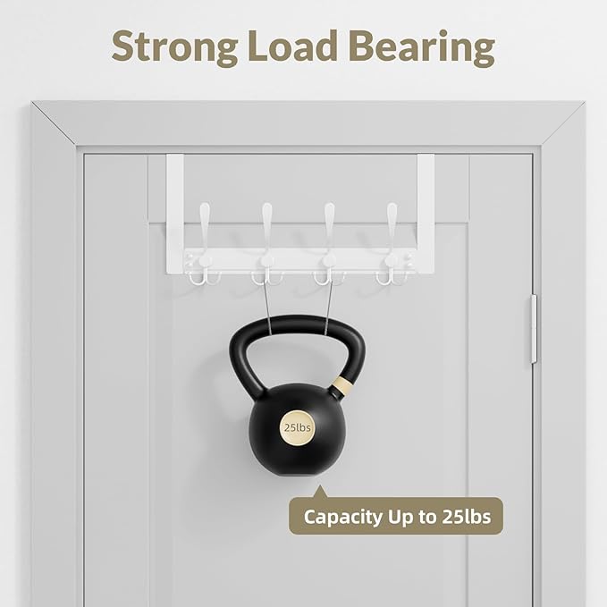 Heavy Duty Over The Door Hooks Rustproof - 25lb Over The Door Towel Rack, Over The Door Towel Hook, Door Hanger for Bathroom, Coat Rack Dorm Room Essentials (1Pack, White)
