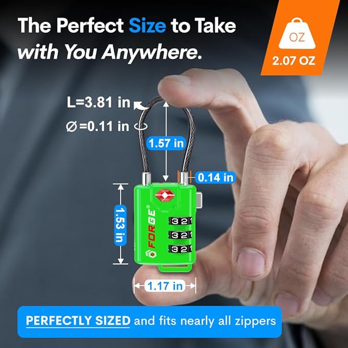 Forge TSA Approved Luggage Locks, Resettable Combination with Alloy Body (Green 2 Locks)