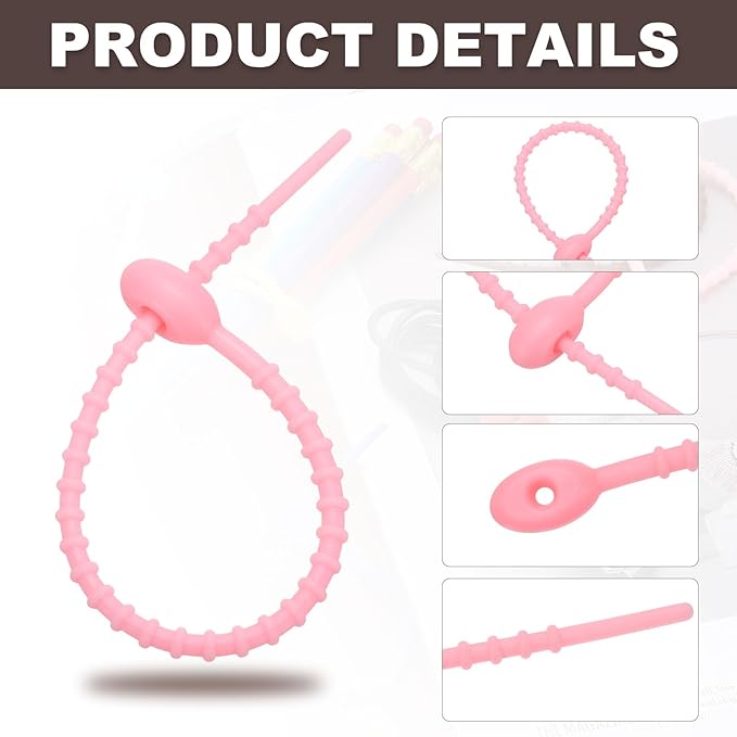 PATIKIL 8 Inch Silicone Cable Ties, 20pcs Rubber Reusable Twist Zip Ties Organizer for Home Office Kitchen Food bags Wires Adjustable Bag Clip, Pink