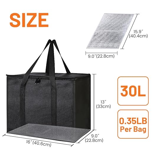 2PK Insulated Grocery Bags Reusable Heavy Duty - Cooler Tote with Reinforced Base for Stability & No Sag - XL Thermal Bag for Hot Cold Food, Delivery, Shopping, Travel, Camping, Grocery Essentials