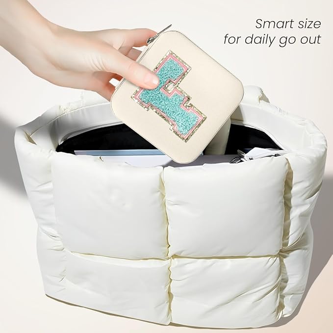 SANDJEST Personalized Jewelry Box, White Travel Jewelry Box with Initial F, Small Monogrammed Jewelry Case Organizer for Girls Women Teen Kids, Mini Travel Essentials Gifts for Birthday Christmas