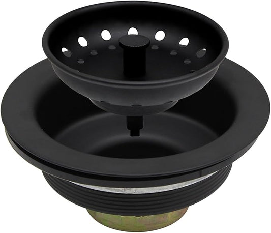 ZM Kitchen Black Sink Stainless Steel Basket Strainer with Drain Assembly, 3-1/2 Inch Sink Drain Stopper Plug