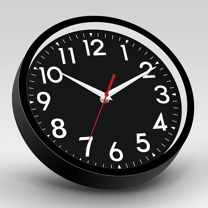 Wall Clock Black Battery Operated 10 Inch Simple Silent Non-Ticking Analog Decorative for Kitchen Bathroom Bedroom Office Living Room School Classroom (Black)