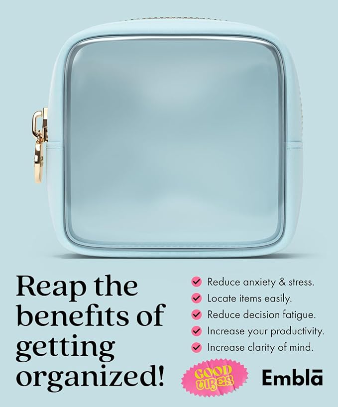 Embla Clear Makeup Bag Zipper Pouch, Transparent Cosmetic Case Organizer, TSA Approved Travel Toiletry Case, Travel Accessories Essentials Makeup Tote for Women, Mini Cute Make up Bag for Purse - Sky