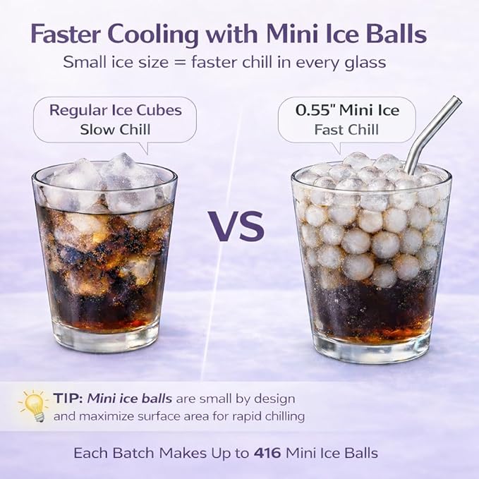 0.55in Mini Ice Cube Trays - Tiny Pebble Ice for Iced Coffee & Cocktails - Fast Chill, Easy Twist Release - Stackable with Lid, Storage Bin, Tongs, 2 Straws (4 pack, Blue)