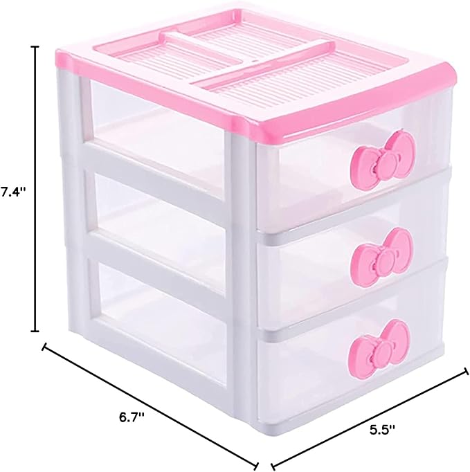 Lovely Girls Multi-layers Desktop Plastic Storage Box Cute Locker Decor Mini Drawer Organizer, Cute Plastic Dresser Kawaii Drawers for Bathroom, Dorm, Desk, Home, Office (Pink 3 Layers)