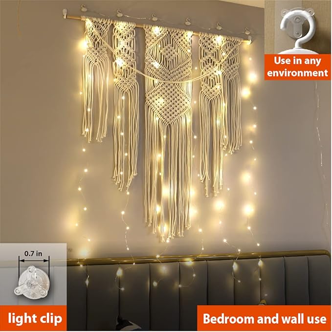 ZSJWL 3.3×5ft Short Curtain Lights with 8 Hook for Small Windows, 96 LED Warm White Photo Clips String Light with 52 Clear Clips, Remote Control 8 Modes USB Fairy Lights for Bedroom, Party, Wall